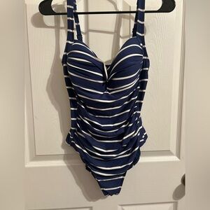 Flattering NipTuck one piece suit!! Navy stripes!